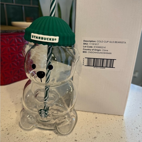 Starbucks Bear Cup - Starbucks Bearista Cup with Green Hat and Striped Straw